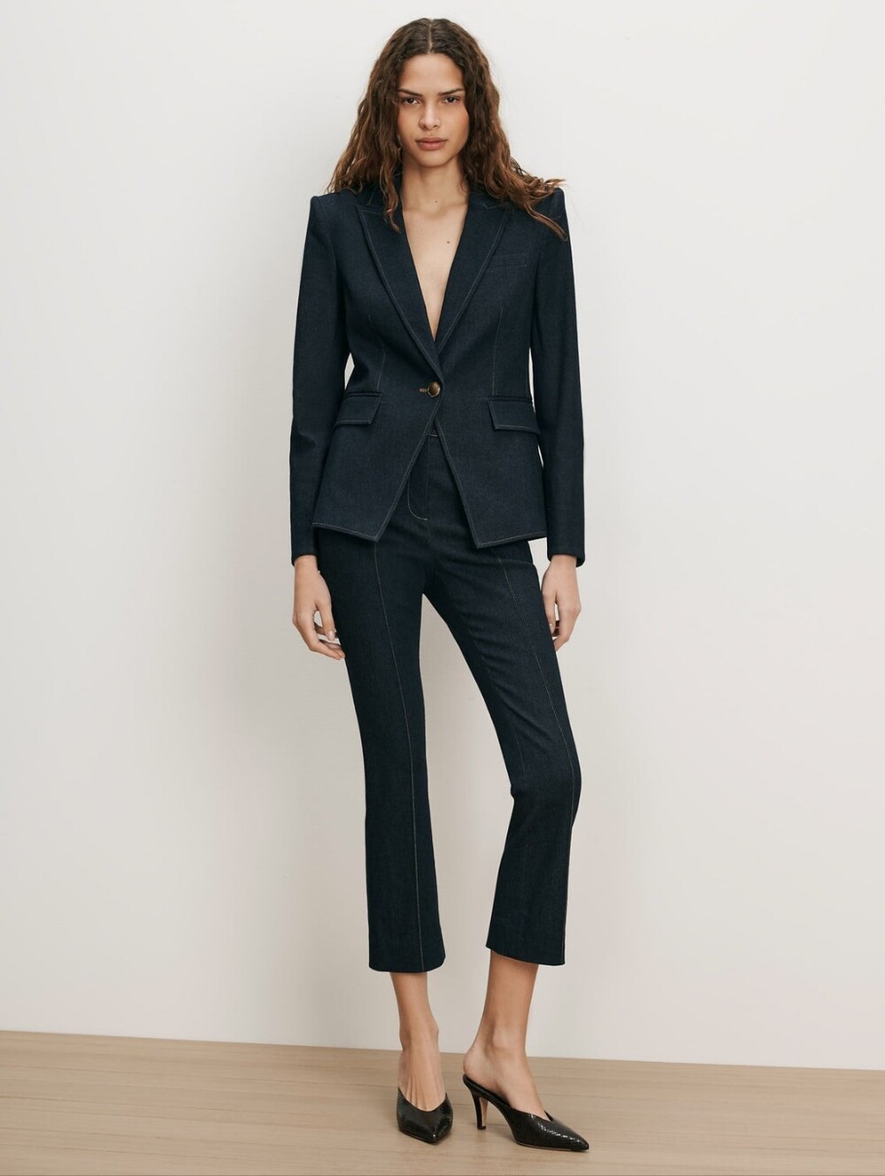 Veronica Beard Miller Denim Single-Breasted Dickey Jacket
